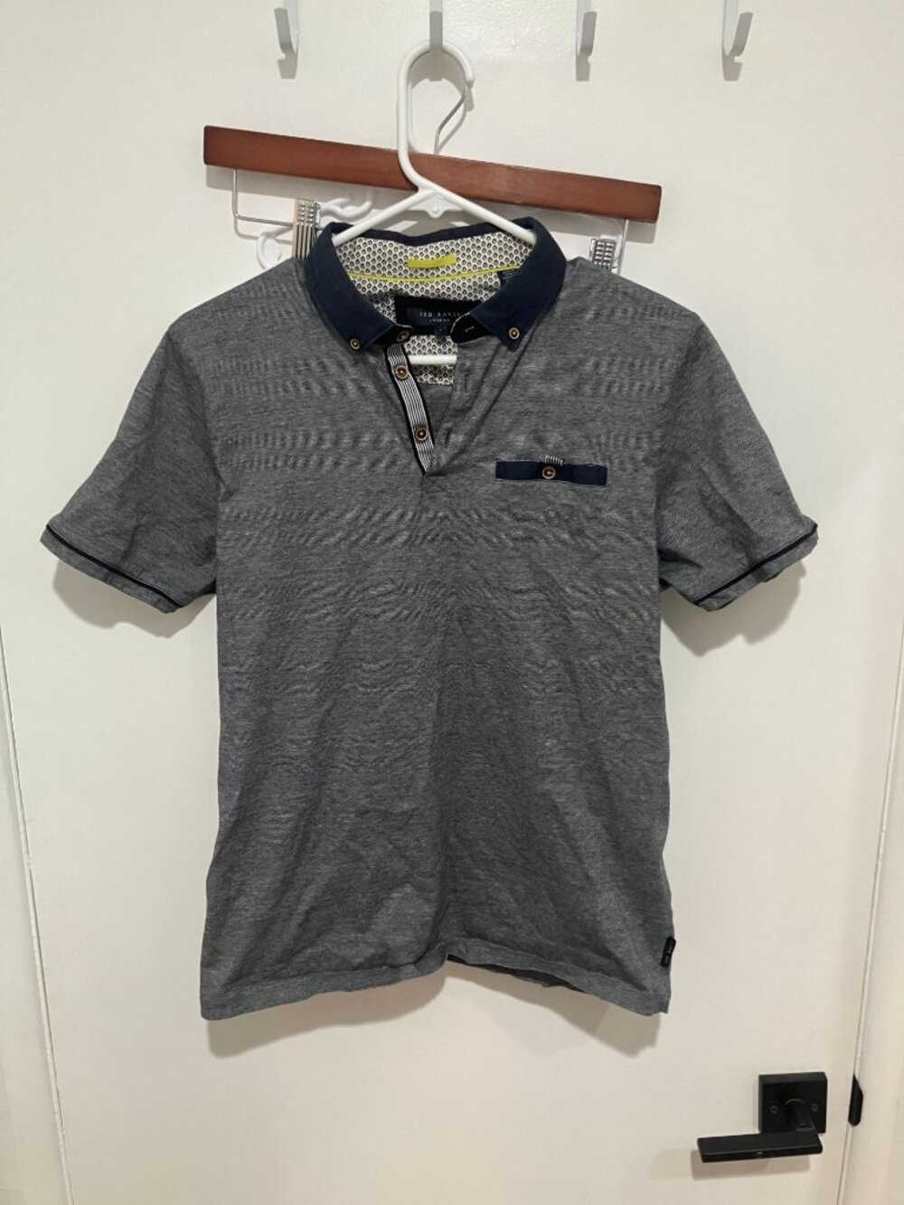 Ted Baker London Men's Single Pocket Polo Shirt, Blue/Gray, Size 4 (US Large)